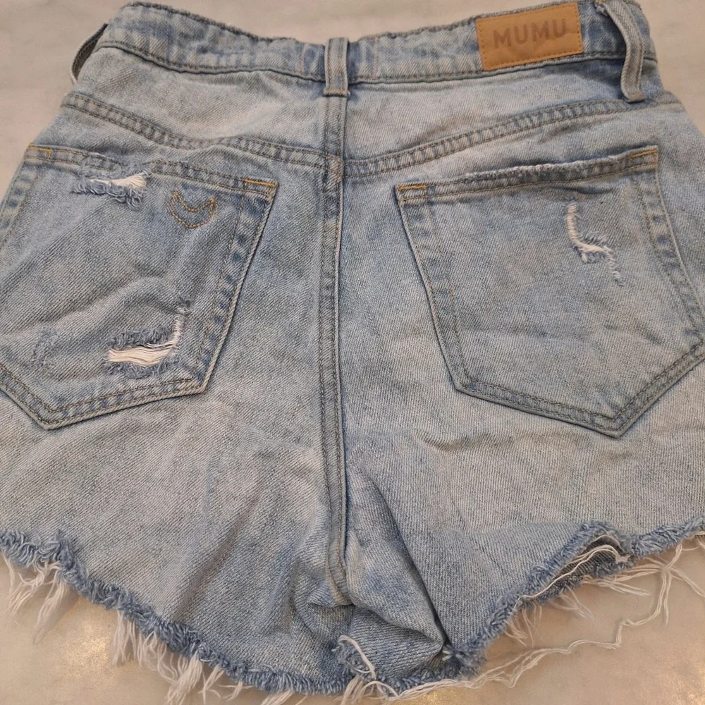 Show Me Your Mumu Phoenix Shorts Sz 24 (*28) Distressed Denim Cyprus Sea Cutoffs